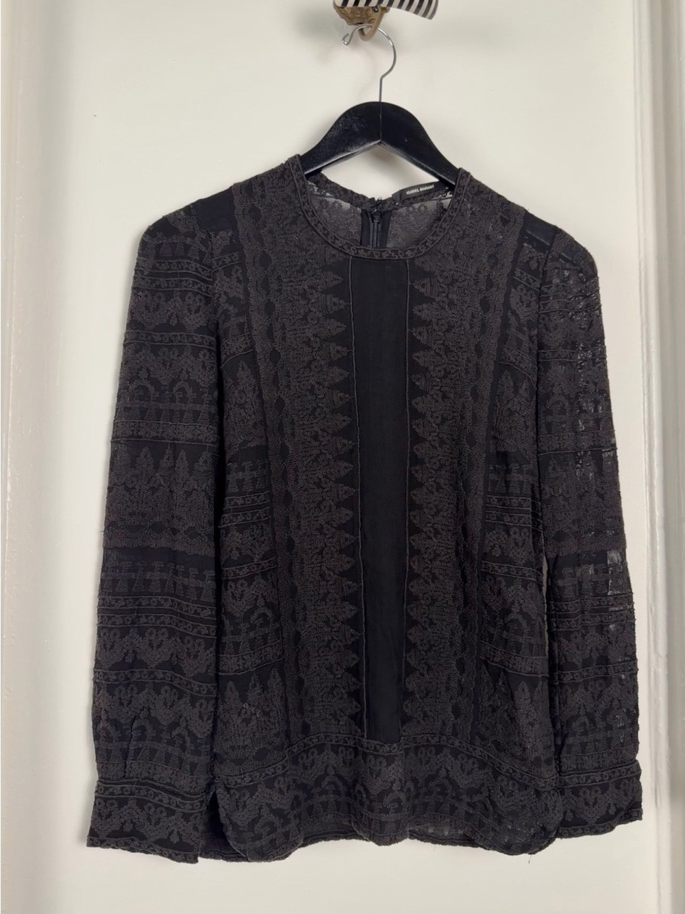 Isabel Marant Etoile Sheer Embroidered Lace Long Sleeve Top